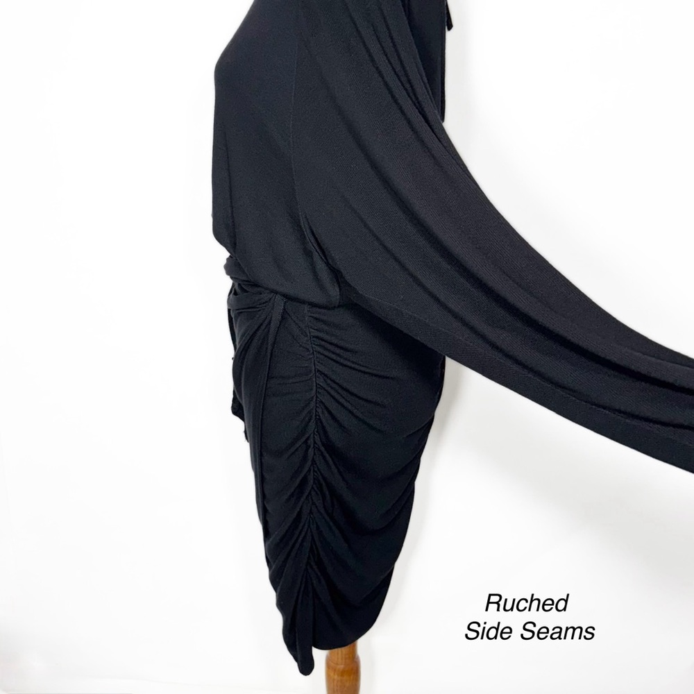 NWT Free People Black Wrap Tie Waist Dolman Long Sleeve Knit LBD Mini Dress M - Picture 7 of 12